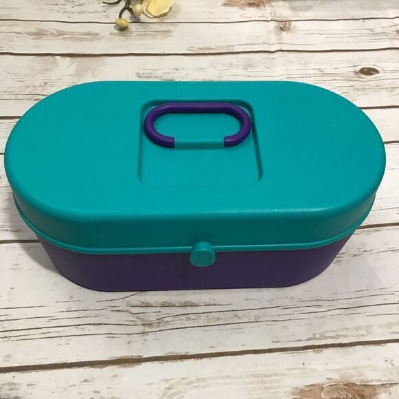 Vintage 90's Travel Case Box Makeup Teal Purple Cosmetic - Picture 14 of 14